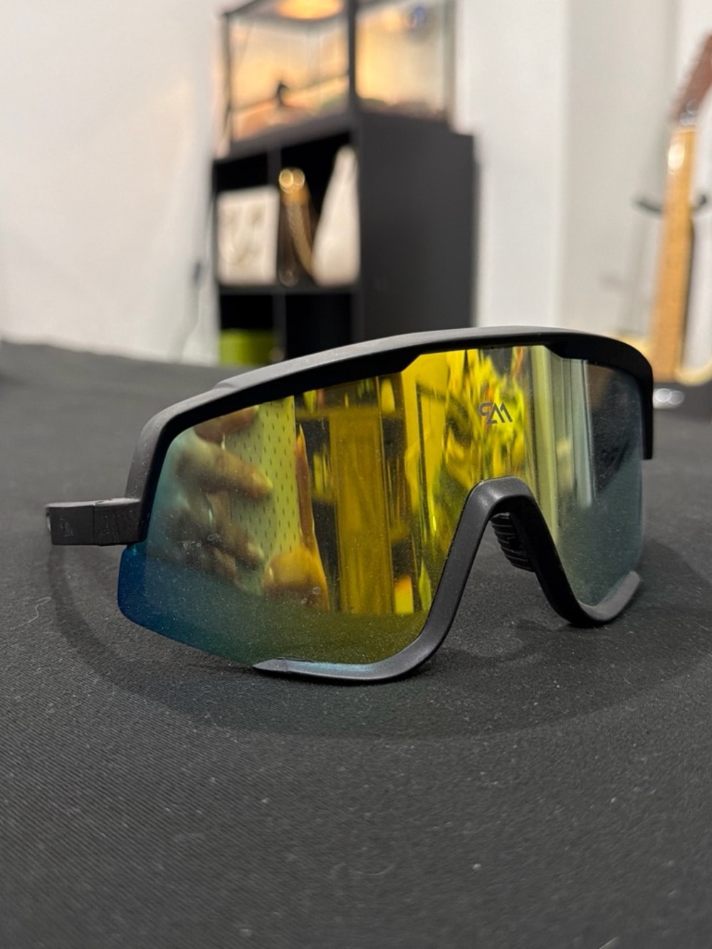 Amazon Men's Sport Sunglasses - Black Frame with Yellow-Blue Mirrored Lens